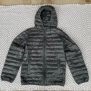COLUMBIA Youth Hooded Duck Down Puffer Jacket Full Zip Up Gray Size M (14/16)